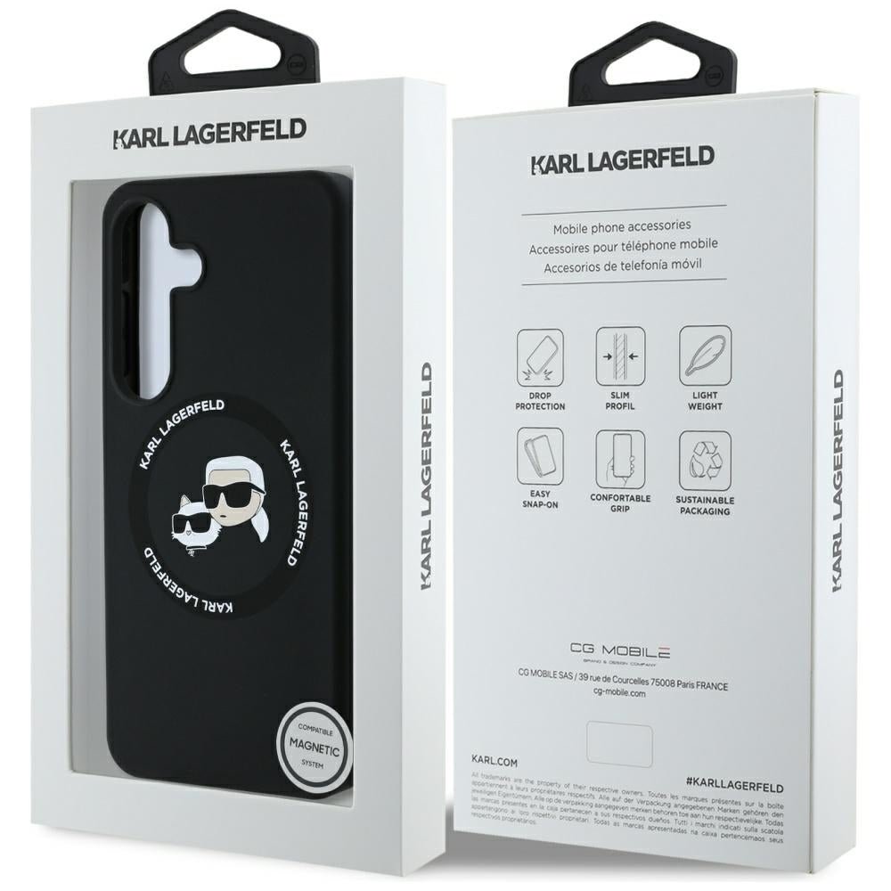 Karl Lagerfeld Samsung Galaxy S25 Plus - Silicone Double Heads and Circle - Σκληρή Θήκη Σιλικόνης με MagSafe - Black - KLHMS25MSKCHTCK