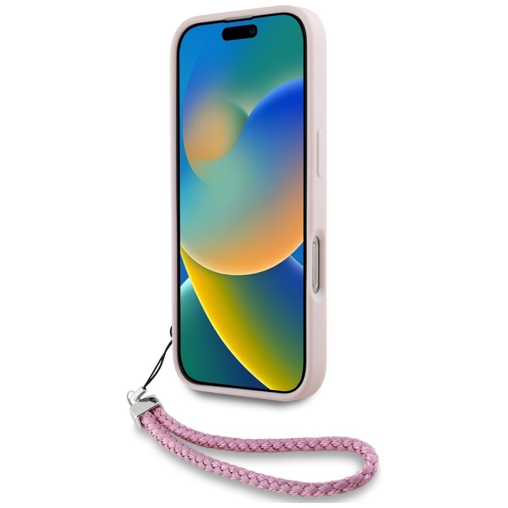 Karl Lagerfeld iPhone 16 Pro Max - Quilted Initial Logo and Chain Strap - Θήκη με Επένδυση Συνθετικού Δέρματος και Λουράκι - Pink - KLHCP16XPSQSKLSMSP