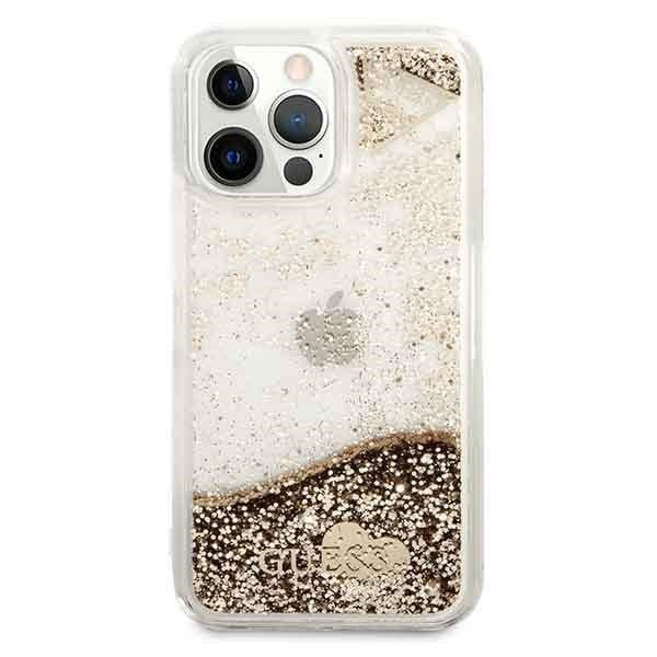Guess iPhone 14 Pro - Glitter Charms Σκληρή Θήκη με Πλαίσιο Σιλικόνης - Gold - GUOHCP14LGLHFLGO