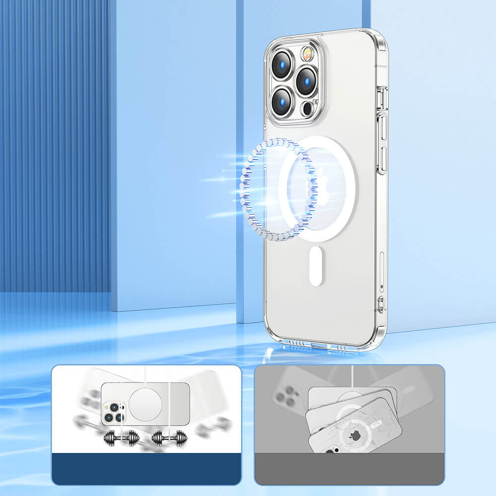 Joyroom iPhone 14 Pro Max - 14D Magnetic Σκληρή Θήκη με Πλαίσιο Σιλικόνης και MagSafe - Διάφανη