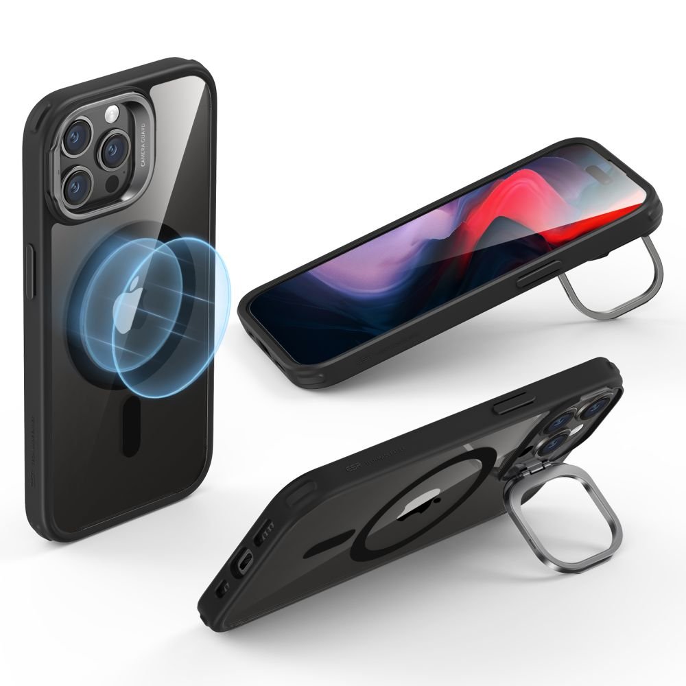 ESR iPhone 15 Pro Max Classic Kickstand Halolock MagSafe Σκληρή Θήκη με Πλαίσιο Σιλικόνης και Stand - Διάφανη / Black