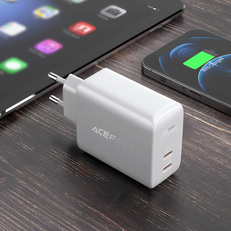 Acefast A9 Quick Charger 40W Οικιακός Φορτιστής Γρήγορης Φόρτισης με 2 Θύρες Type - C - White