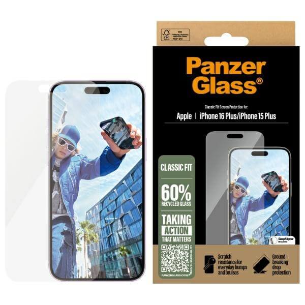 PanzerGlass iPhone 16 Plus Classic Fit Αντιχαρακτικό Γυαλί Οθόνης - Διάφανο