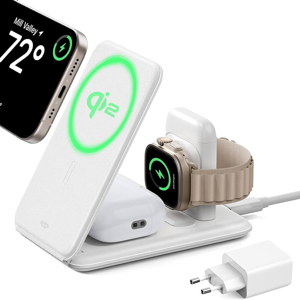 ESR Premium 3in1 Travel Set Ασύρματος Μαγνητικός Φορτιστής MagSafe 15W - White