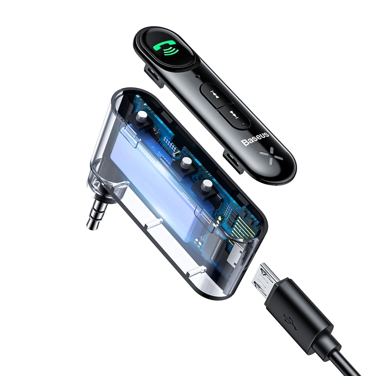 Baseus Type 7 AUX Wireless Receiver Overseas Edition Bluetooth 5.0 για Αναπαραγωγή Μουσικής / Κλήσεις στο Αυτοκίνητο - Black - BSBA - 02