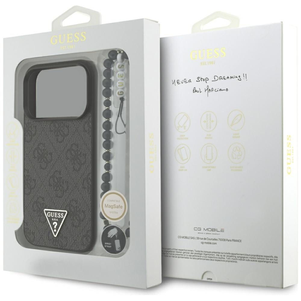 Guess iPhone 17 Pro - 4G Strap Triangle Logo MagSafe - Σκληρή Θήκη με Επένδυση Συνθετικού Δέρματος και Λουράκι - Black - GUHMP17LP4TSDPPSK