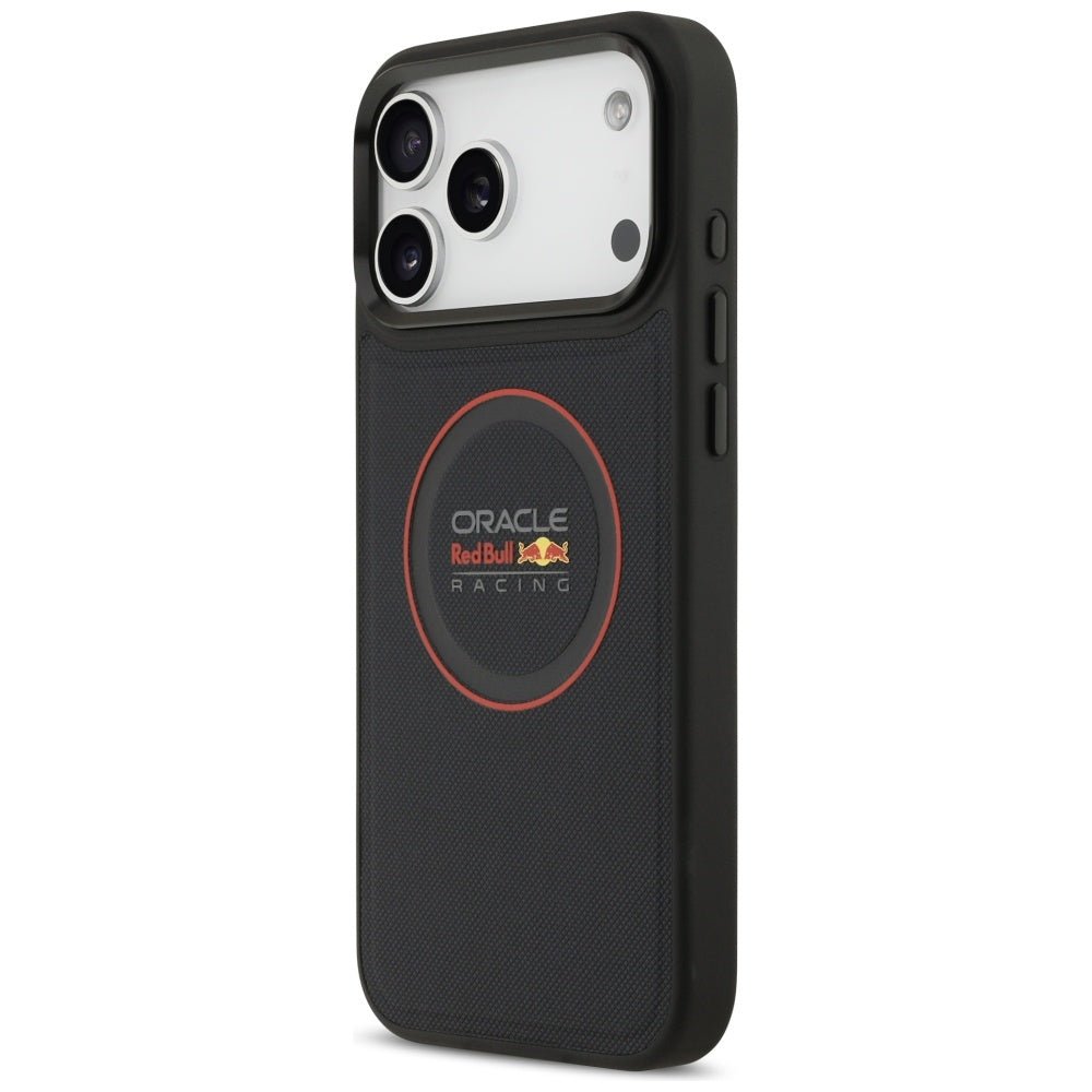 Red Bull iPhone 17 Pro Max - Meshed Red Ring and Metal Buttons MagSafe - Σκληρή Θήκη με Επένδυση Οικολογικού Δέρματος - Navy - RBHMP17X24PUILVR