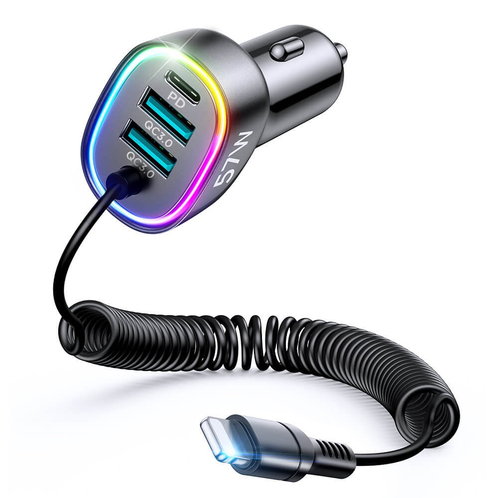 Joyroom JR - CL20 4in1 Fast Car Charger 57W Φορτιστής Αυτοκινήτου με 2 Θύρες USB, 1 Θύρα Type - C και Καλώδιο Lightning 1.6m - Black