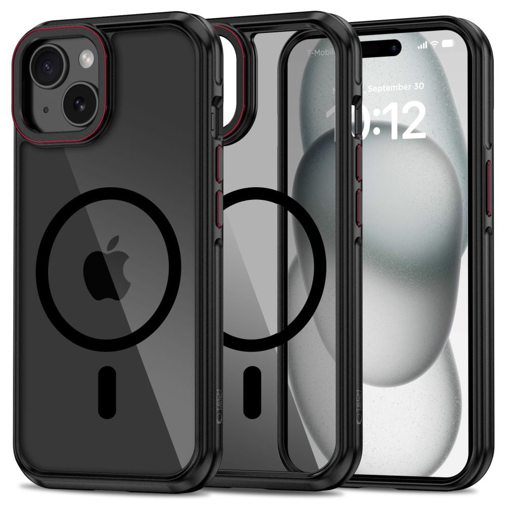 Tech - Protect iPhone 15 MagHybrid - Σκληρή Θήκη με Πλαίσιο Σιλικόνης και MagSafe - Black Ημιδιάφανη / Red