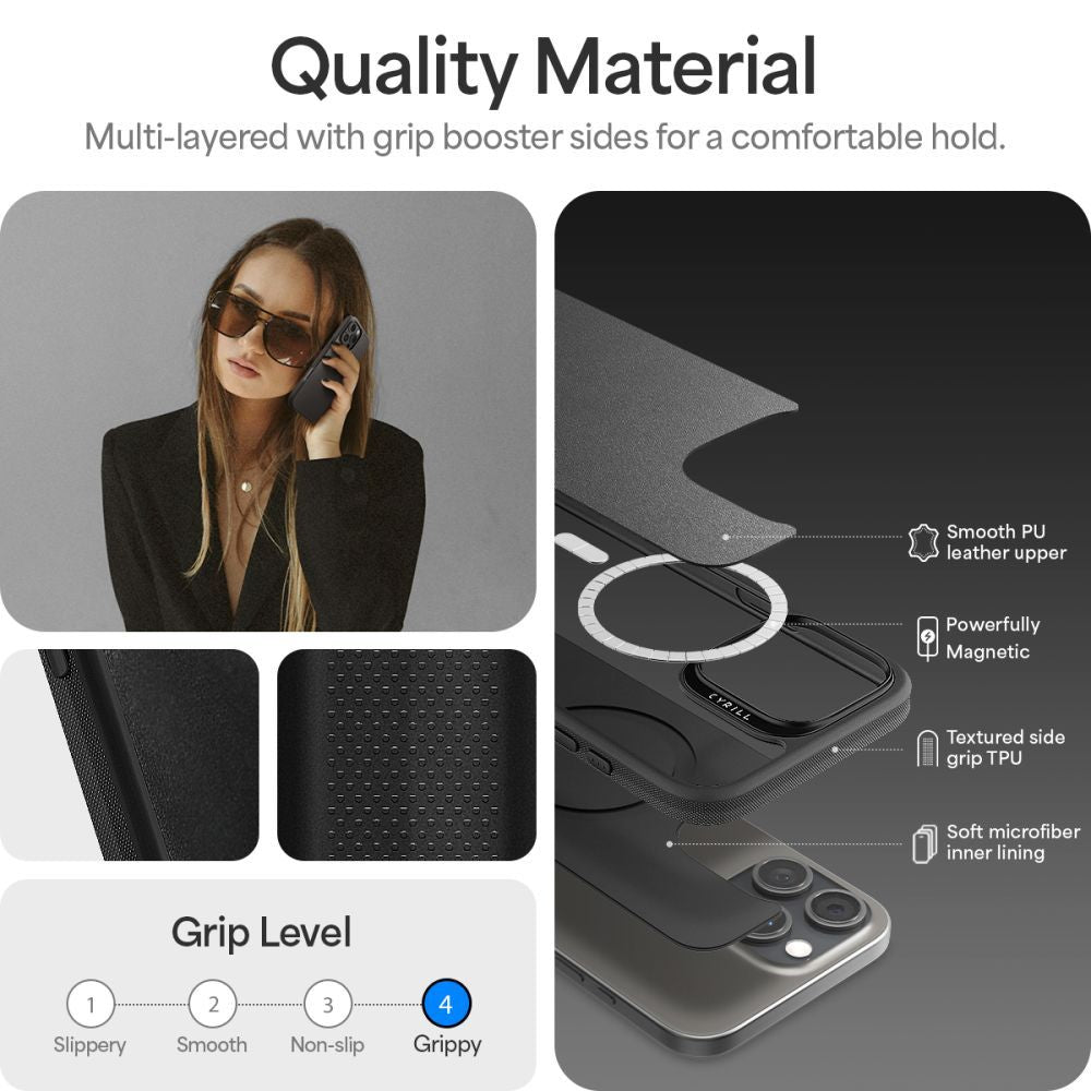 Spigen Cyrill iPhone 16 Pro Max Classic Charm Mag Σκληρή Θήκη MagSafe με Πλαίσιο Σιλικόνης και Λουράκι - Black