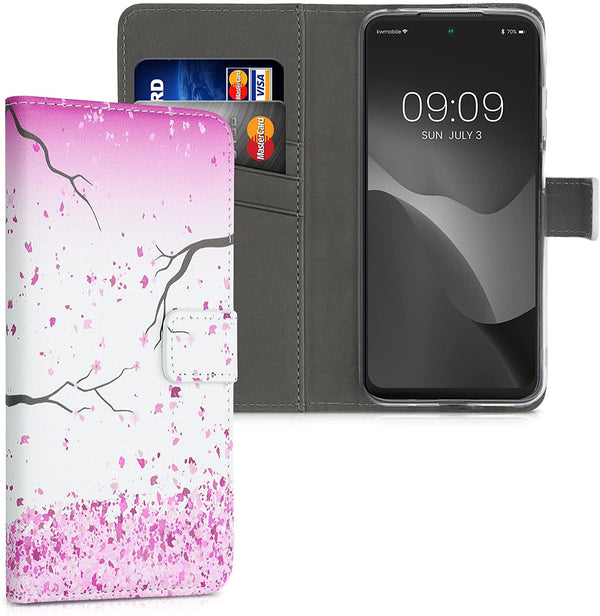 KW Xiaomi Redmi 10 Θήκη Πορτοφόλι Stand - Design Cherry Blossoms - Light Pink / Dark Brown / White - 56150.04