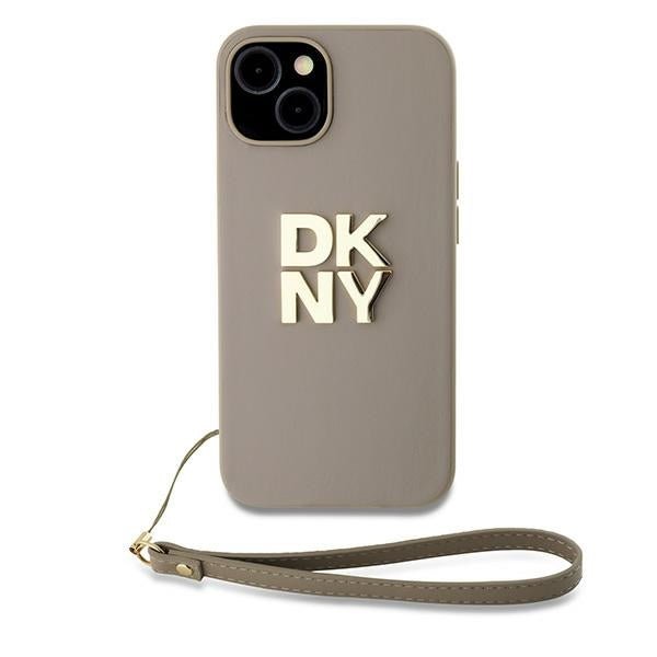 DKNY iPhone 15 / 14 / 13 - Wrist Strap Stock Logo - Σκληρή Θήκη με Επένδυση Συνθετικού Δέρματος με Λουράκι - Beige