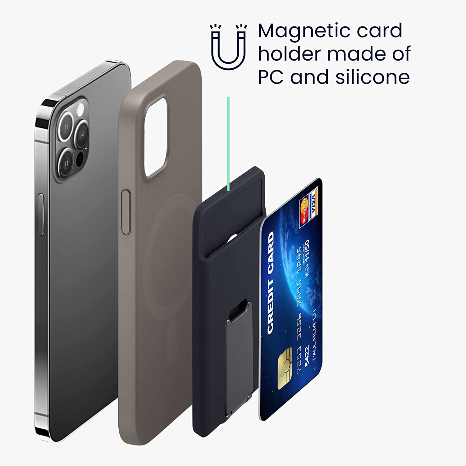 KW iPhone Μαγνητική Θήκη από Σιλικόνη για Πιστωτικές Κάρτες με Stand - Dark Blue - 58791.17