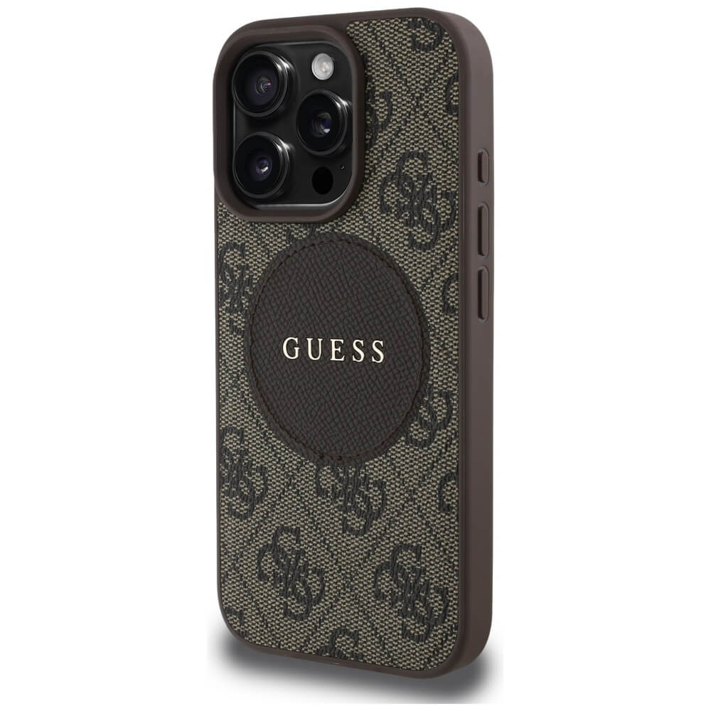 Guess iPhone 16 Pro Max - 4G Circle Classic Logo - MagSafe Θήκη με Επένδυση Συνθετικού Δέρματος - Brown - GUHMP16XP4PGRSGW