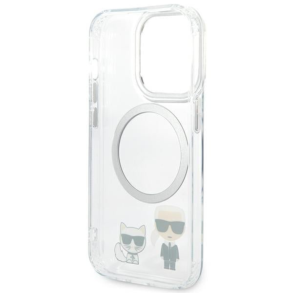 Karl Lagerfeld iPhone 14 Pro - Karl and Choupette Aluminium Magsafe Σκληρή Θήκη με Πλαίσιο Σιλικόνης και MagSafe - Διάφανη - KLHMP14LHKCT