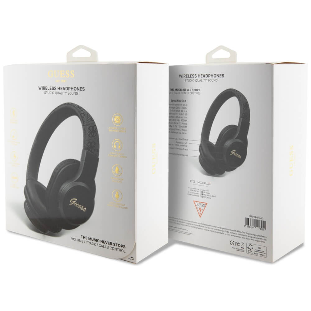 Guess Over - Ear 4G Leather Tone On Tone Script - Ασύρματα Bluetooth Ακουστικά - Black