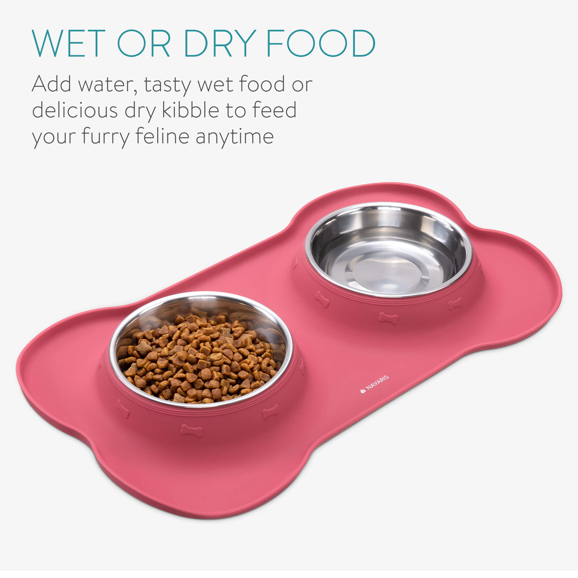 Navaris 2 Μπολ Φαγητού από Ανοξείδωτο Ατσάλι με Βάση Σιλικόνης - 400 ml - Raspberry - 55096.213