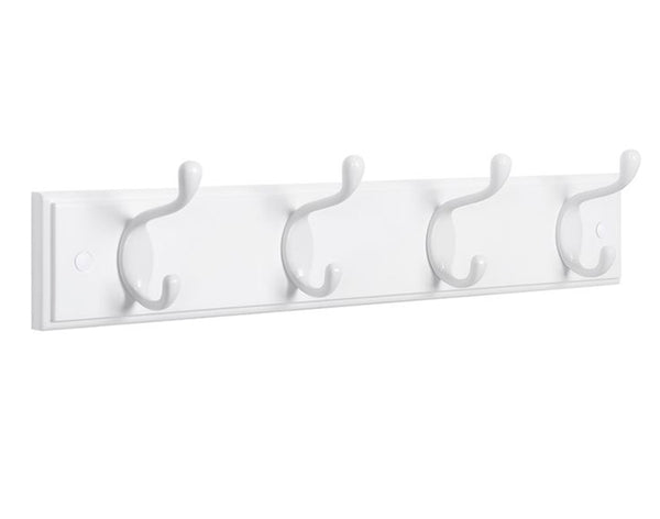 Songmics Επιτοίχια Ξύλινη Κρεμάστρα με 4 Μεταλλικούς Γάντζους - 40 x 9 x 7 cm - White - LHR23WT