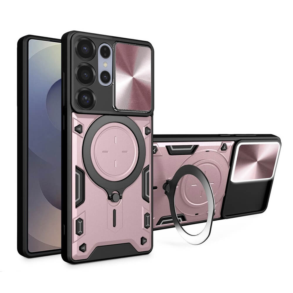 Techsuit Samsung Galaxy S25 Ultra - CamGuard Pro - Σκληρή Θήκη με Προστασία Καμερών και Δαχτυλίδι Συγκράτησης - Rose Gold