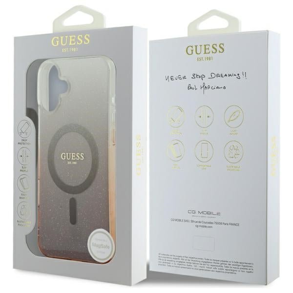 Guess iPhone 16 - IML Glitter Gradient - MagSafe Σκληρή Θήκη με Πλαίσιο Σιλικόνης - Brown - GUHMP16SHGRCELW