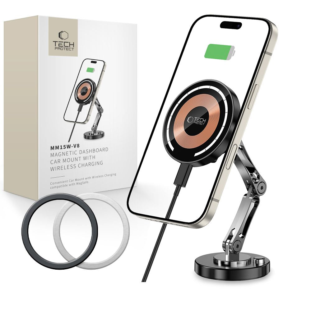 Tech - Protect MM15W - V8 Μαγνητική Βάση για το Ταμπλό του Αυτοκινήτου με Ασύρματη Φόρτιση MagSafe 15W - Black