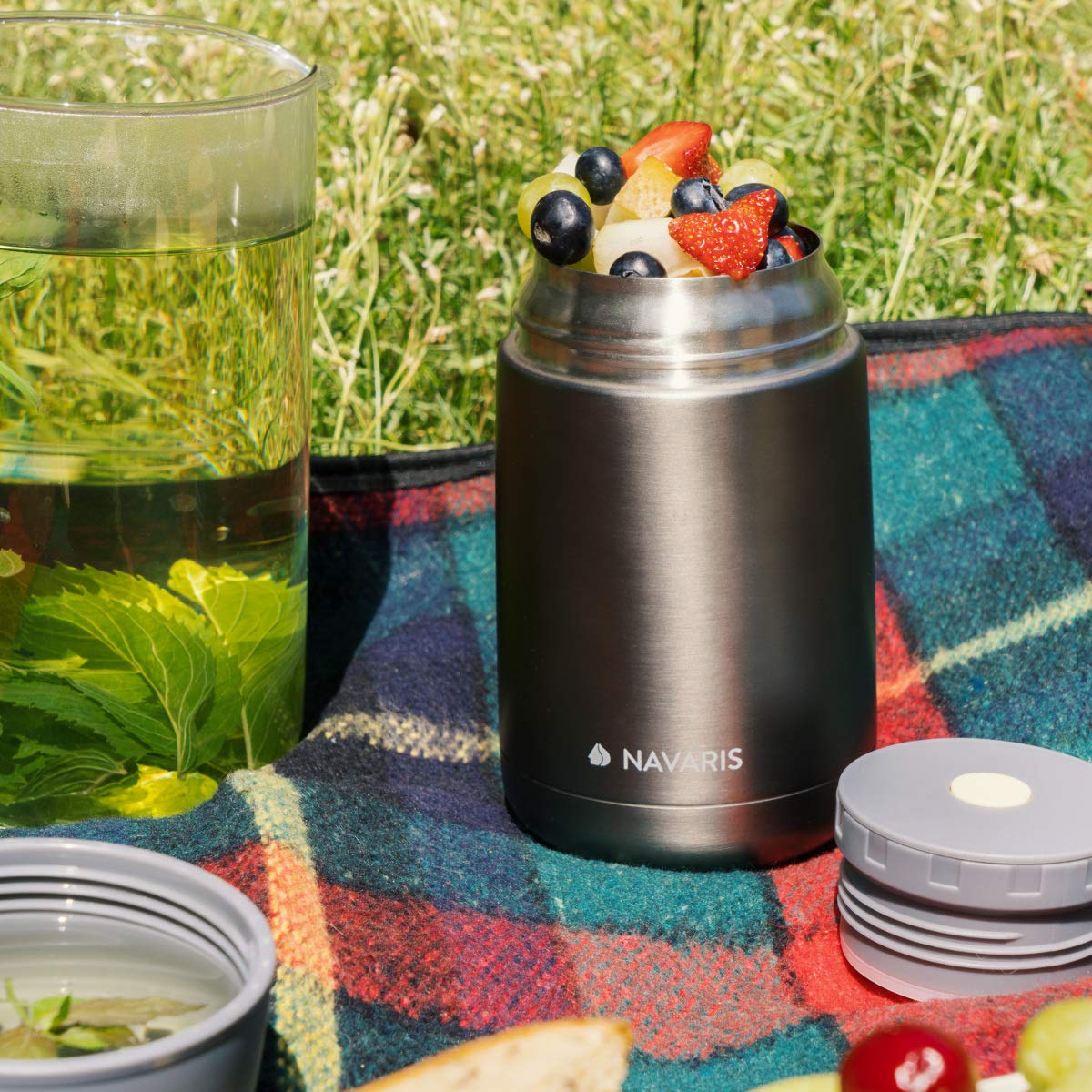 Navaris Vacuum Insulated Food Jar Θερμός από Ανοξείδωτο Ατσάλι με Καπάκι - Δοχείο Για Φαγητό - 650ml - Dark Gray - 47325.2.19