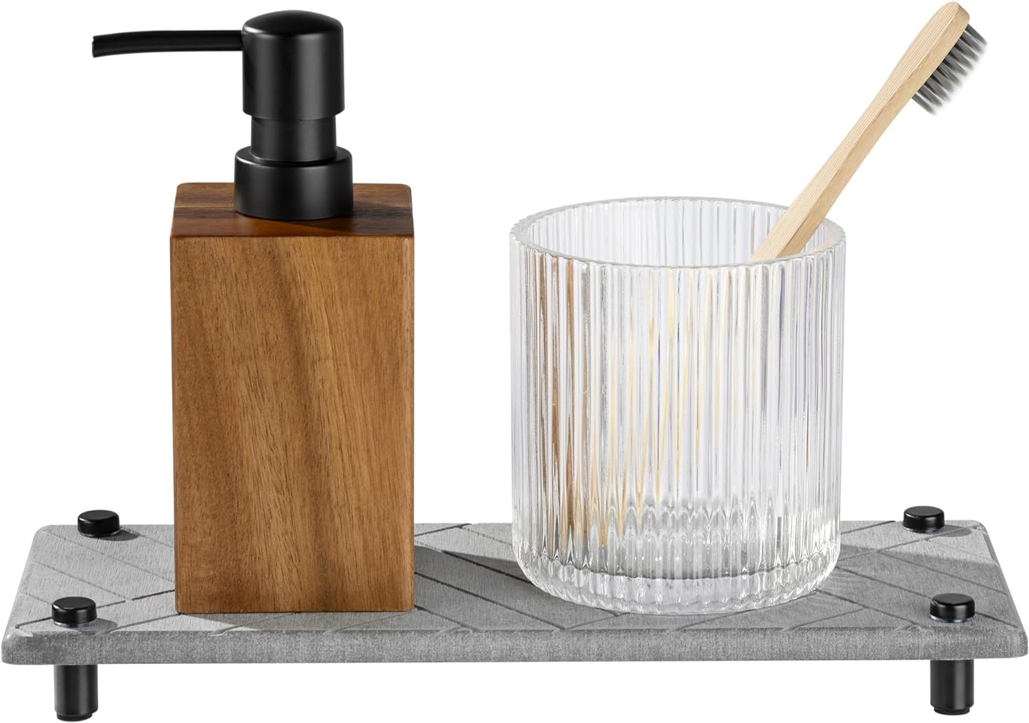 Navaris Δίσκος Οργάνωσης Νιπτήρα από Διατομίτη με Σχεδιασμό Γρήγορου Στεγνώματος - 28 x 11 x 2.5 cm - Grey - 61632.02