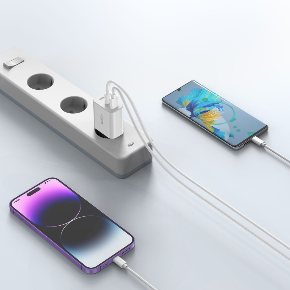 Tech - Protect C30W QC3.0 Οικιακός Φορτιστής Γρήγορης Φόρτισης με 2 Θύρες Type C και 1 Θύρα USB - White