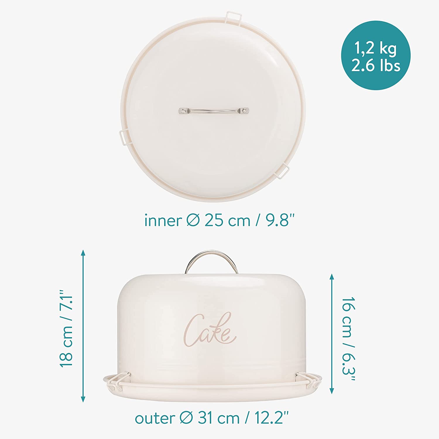 Navaris Μεταλλικό Κουτί Μεταφοράς Κέικ - 25cm - Cream - 58088.01.16