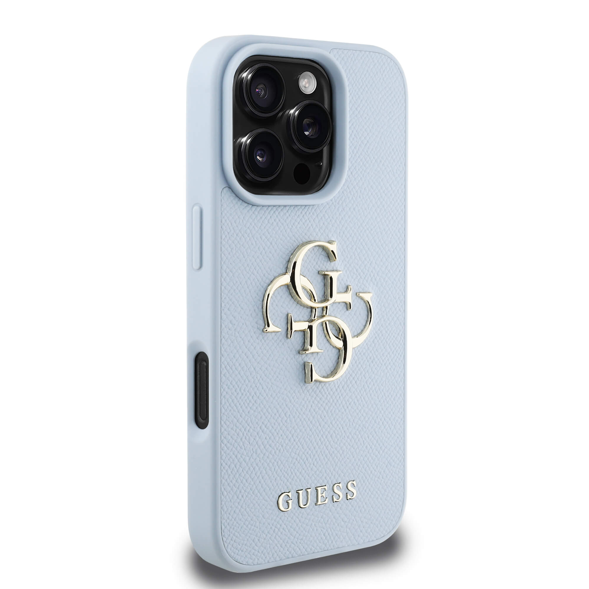 Guess iPhone 16 Pro - Grained Big 4G Logo Small Classic Logo - Σκληρή Θήκη με Επένδυση από Οικολογικό Δέρμα - Blue - GUHCP16LPGT4MBB
