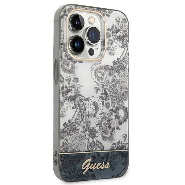 Guess iPhone 14 Pro Porcelain Collection Σκληρή Θήκη με Πλαίσιο Σιλικόνης - Grey - GUHCP14LHGPLHG