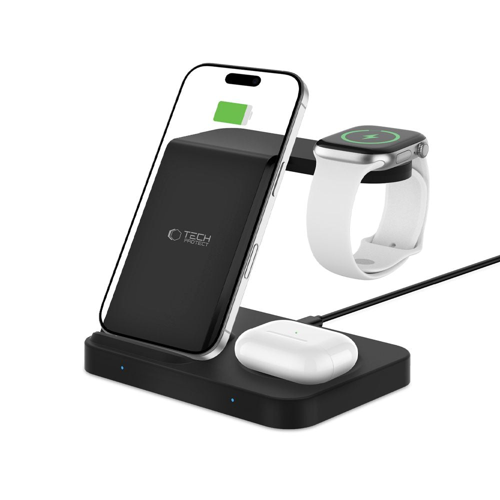 Tech - Protect QI15W - A37 3in1 Ασύρματος Φορτιστής Qi Charge για Android, Airpods / Galaxy Buds και Apple Watch - Black