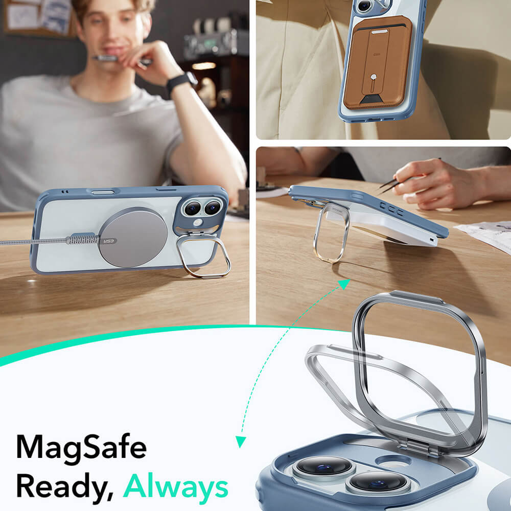ESR iPhone 16 Classic Hybrid Halolock Kickstand Σκληρή Θήκη με Πλαίσιο Σιλικόνης και MagSafe - Διάφανη / Blue