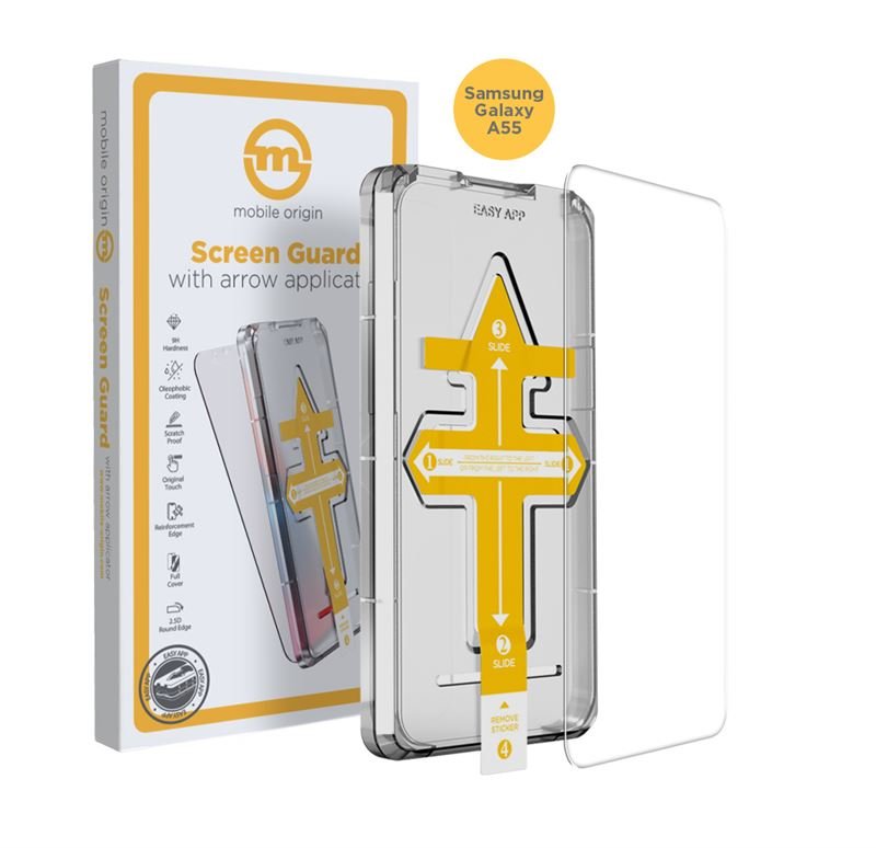 Mobile Origin Samsung Galaxy A55 5G Screen Guard 9H Αντιχαρακτικό Γυαλί Οθόνης με Κιτ Εγκατάστασης - Clear