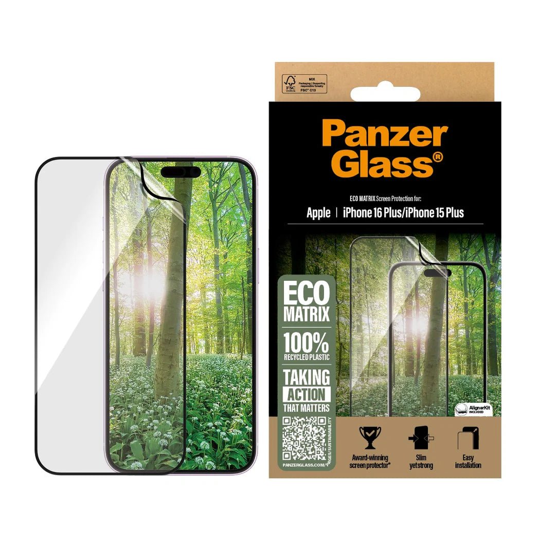 PanzerGlass iPhone 15 Plus / iPhone 16 Plus Eco Matrix Ultra - Wide Fit Προστατευτική Mεμβράνη Οθόνης - Διάφανη / Black