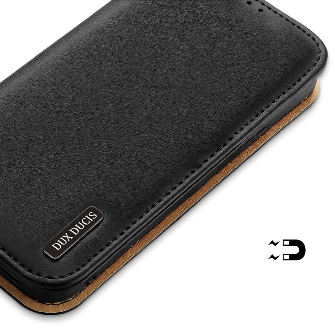 Dux Ducis iPhone 14 Pro Hivo Θήκη Πορτοφόλι Stand από Γνήσιο Δέρμα - Black