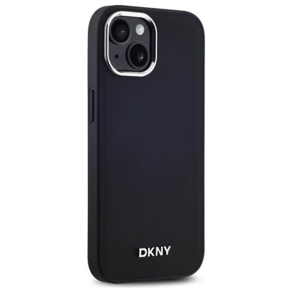 DKNY iPhone 15 - Plain Logo MagSafe Σκληρή Θήκη με Επένδυση Συνθετικού Δέρματος - Black