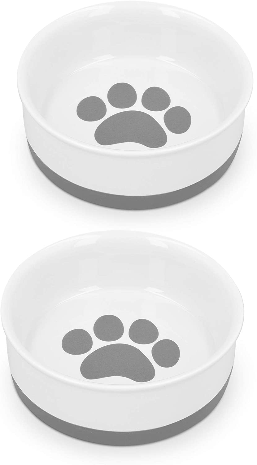 Navaris Σετ με 2 Μπολ Φαγητού και Νερού 400ml με Βάση από Σιλικόνη για Κατοικίδια - White - 48520.02.22