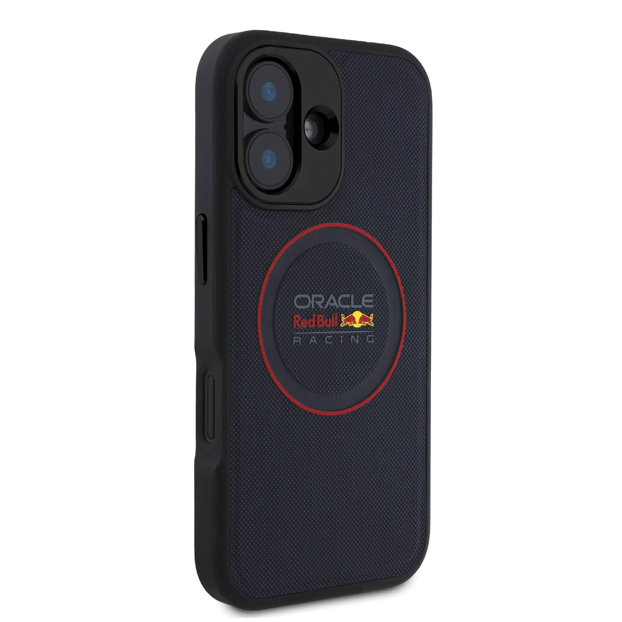 Red Bull iPhone 16 - Leather Red Ring - MagSafe Σκληρή Θήκη με Επένδυση Συνθετικού Δέρματος και Πλαίσιο Σιλικόνης - Navy - RBHMP16S24PUILVR