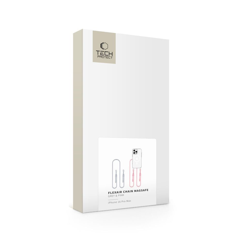 Tech - Protect iPhone 16 Pro Max Flexair Chain MagSafe Σκληρή Θήκη με Πλαίσιο Σιλικόνης και 2 Λουράκια - Διάφανη - Grey / Pink