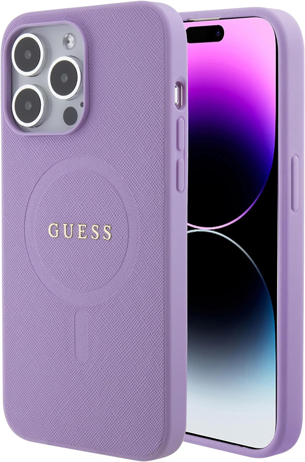 Guess iPhone 15 Pro Max Saffiano MagSafe Σκληρή Θήκη με Πλαίσιο Σιλικόνης και MagSafe - Purple - GUHMP15XPSAHMCU