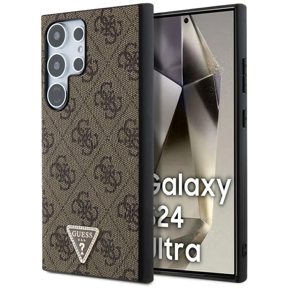 Guess Samsung Galaxy S24 Ultra - 4G Triangle Strass Logo Θήκη με Επένδυση Συνθετικού Δέρματος - Brown - GUHCS24LPGS4TDW