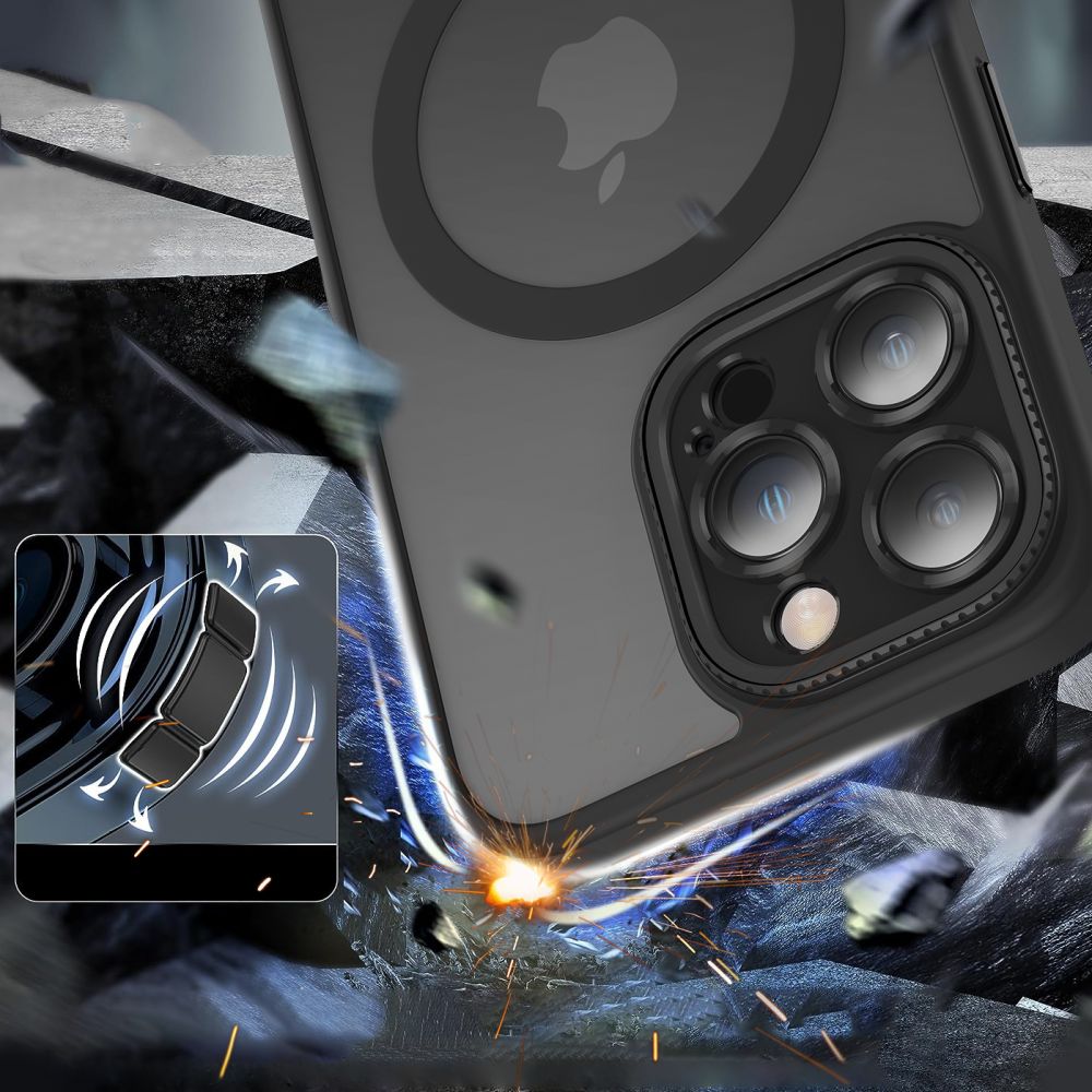 Tech - Protect iPhone 15 MagMat Cam+ Σκληρή Θήκη με Πλαίσιο Σιλικόνης και MagSafe - Matte Black / Ημιδιάφανη