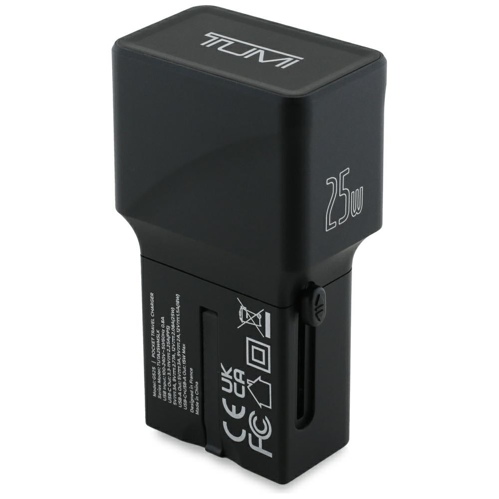 Tumi Travel Adapter Power Charger 25W Φορτιστής Ταξιδίου με 1 Θύρα Type - C και μία Θύρα USB - Black