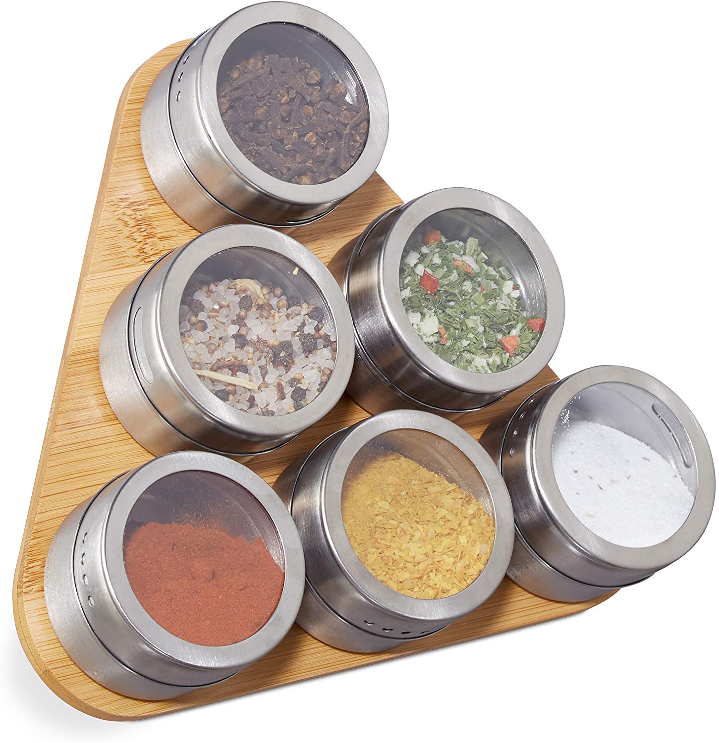 Relaxdays Ξύλινη Βάση Καρυκευμάτων από Μπαμπού με 6 Μαγνητικά Βάζα - Natural / Silver - 4052025288365