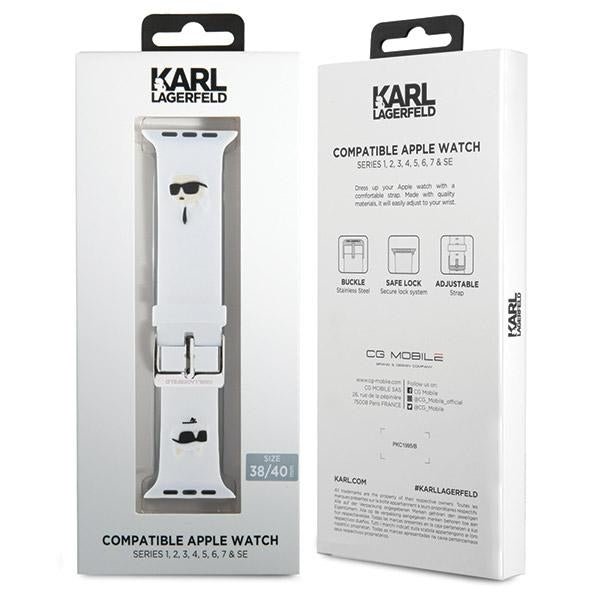 Karl Lagerfeld Λουράκι Apple Watch 2 / 3 / 4 / 5 / 6 / 7 / 8 / 9 / SE - 38 / 40 / 41 mm 3D Rubber Karl and Choupette Head Λουράκι Σιλικόνης - White - KLAWMSLKCNH