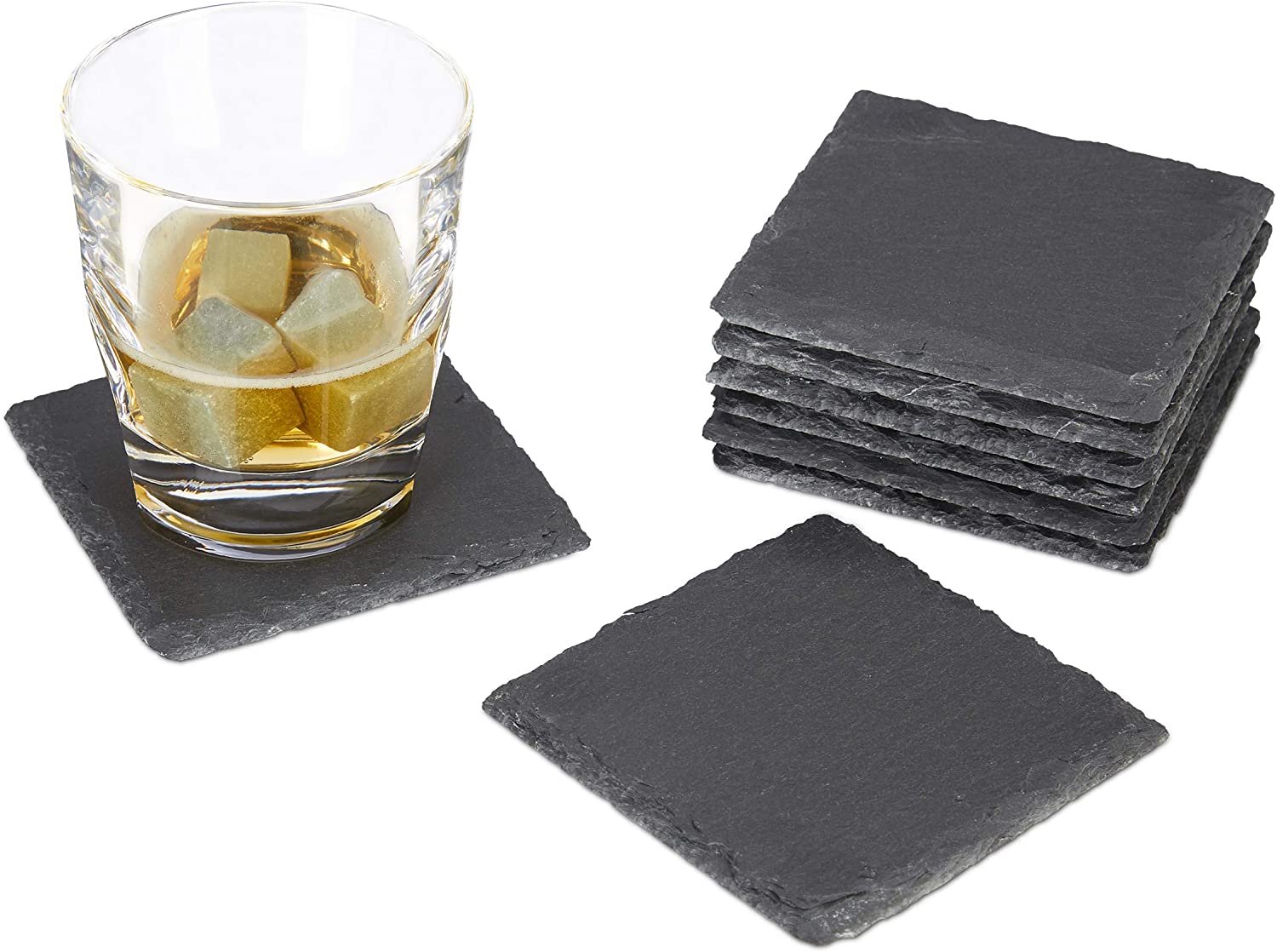 Relaxdays 8 Σουβέρ από Σχιστόλιθο για Ποτήρια - Grey - 4052025241346