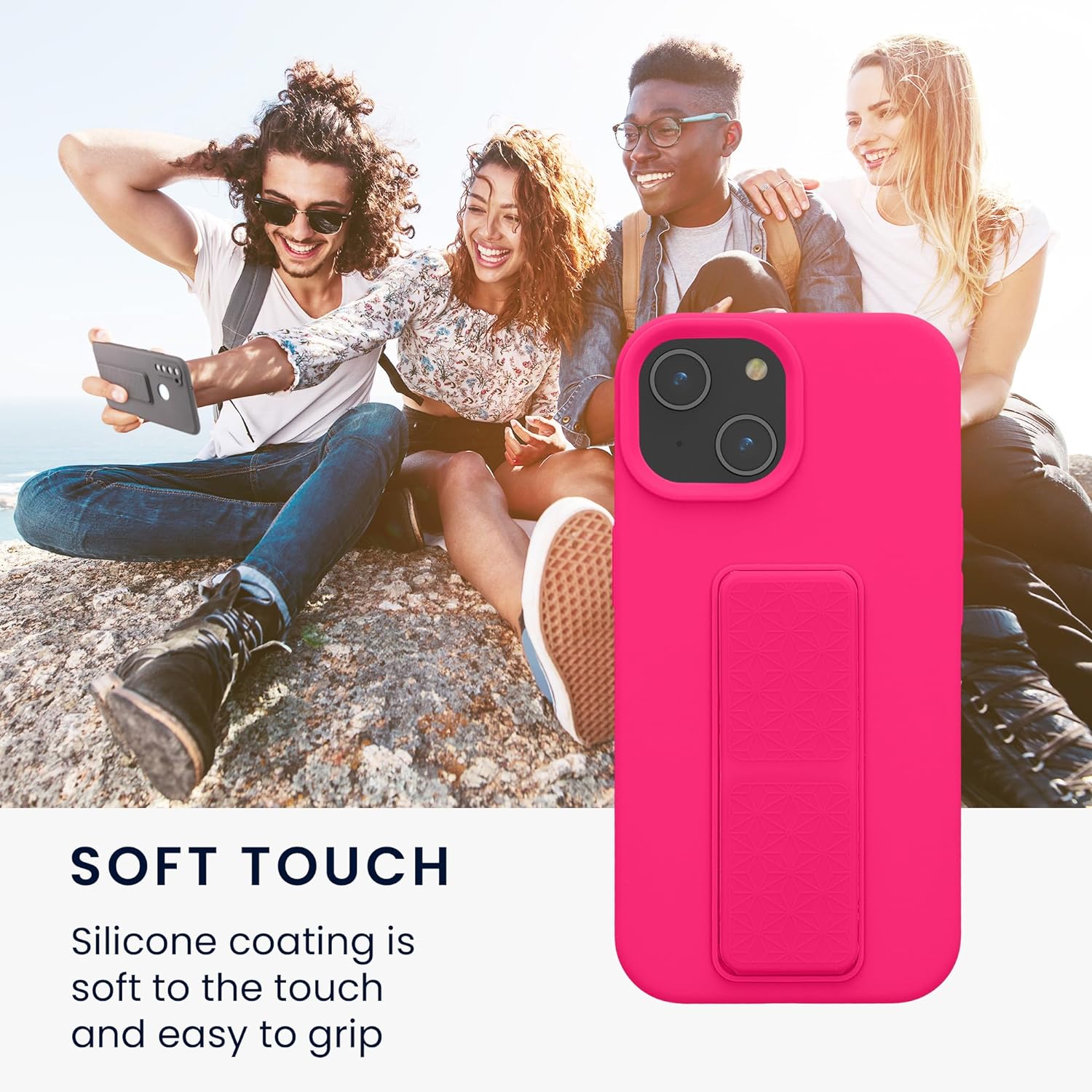 KW iPhone 15 Θήκη Σιλικόνης TPU με Finger Holder - Neon Pink