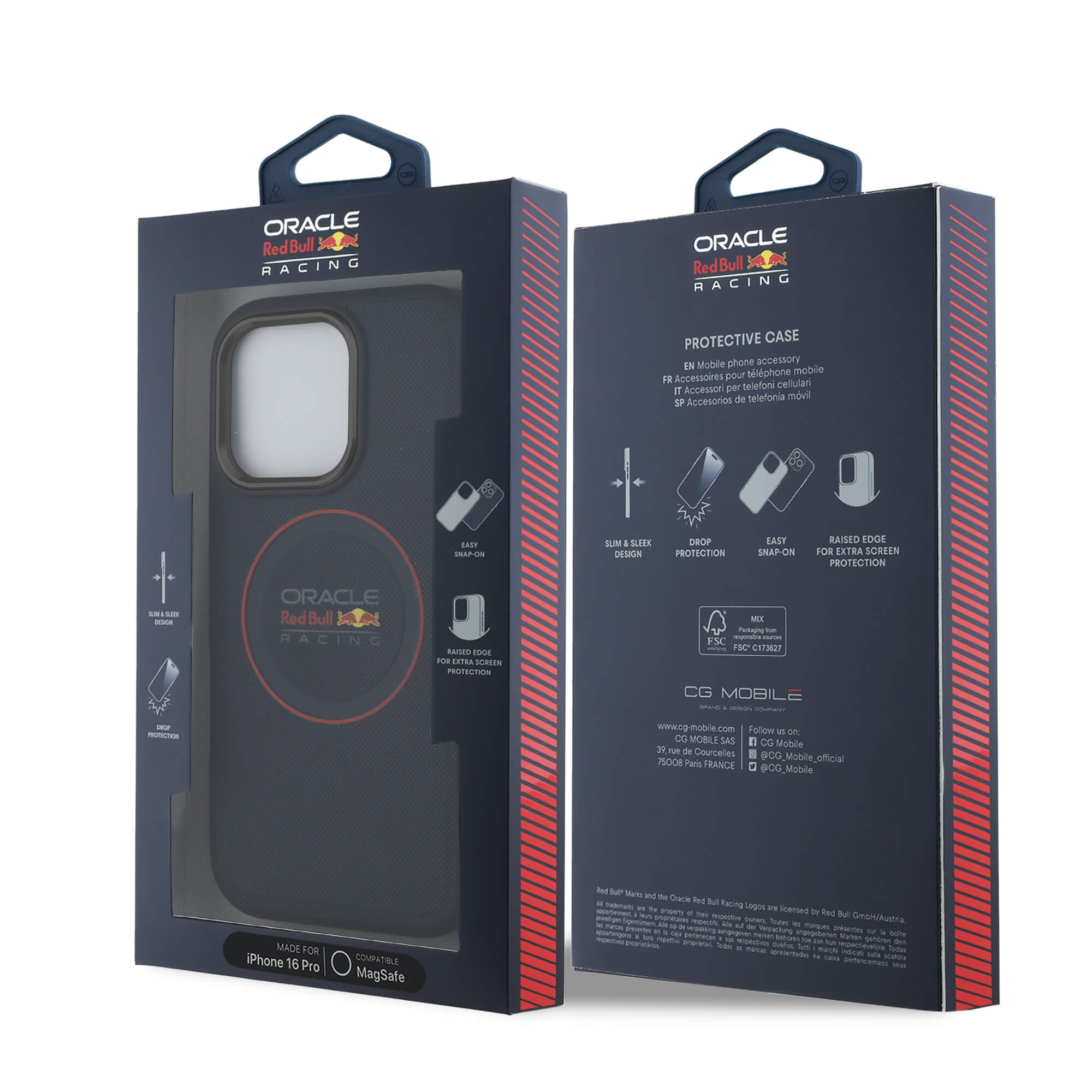 Red Bull iPhone 16 Pro - Leather Red Ring - MagSafe Σκληρή Θήκη με Επένδυση Συνθετικού Δέρματος και Πλαίσιο Σιλικόνης - Navy - RBHMP16L24PUILVR