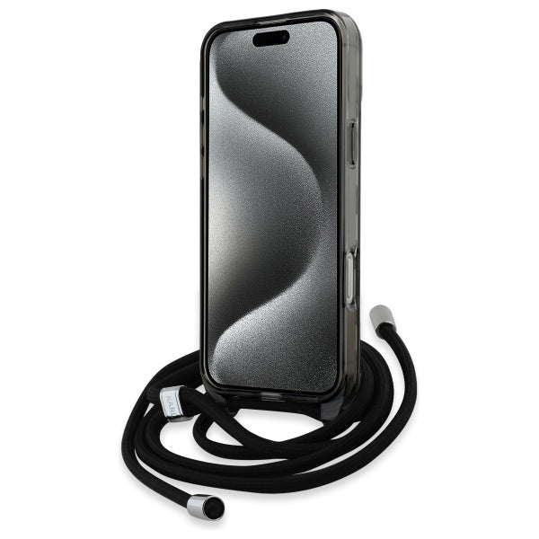 Karl Lagerfeld iPhone 16 Pro - IML Crossbody Monogram Karl and Choupette Head - MagSafe Σκληρή Θήκη με Πλαίσιο Σιλικόνης και Λουράκι - Black - KLHMP16LHCKCKLCK